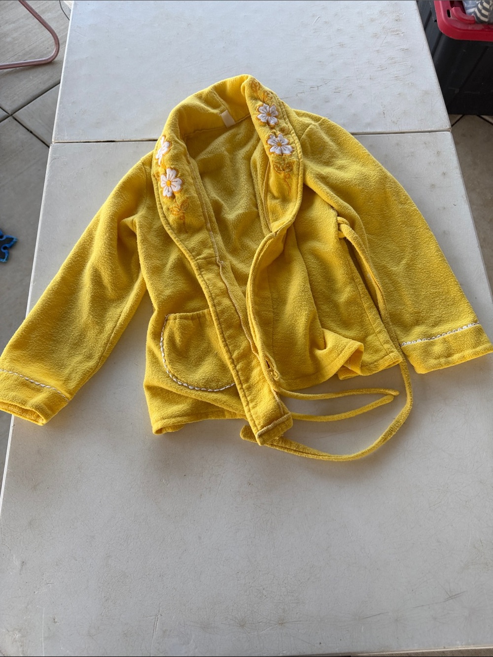 Vintage Girls' Yellow Floral Appliqué Hooded Robe